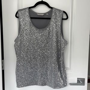Laura Ashley Grey Silver Fancy Sequin Blouse Tank Top